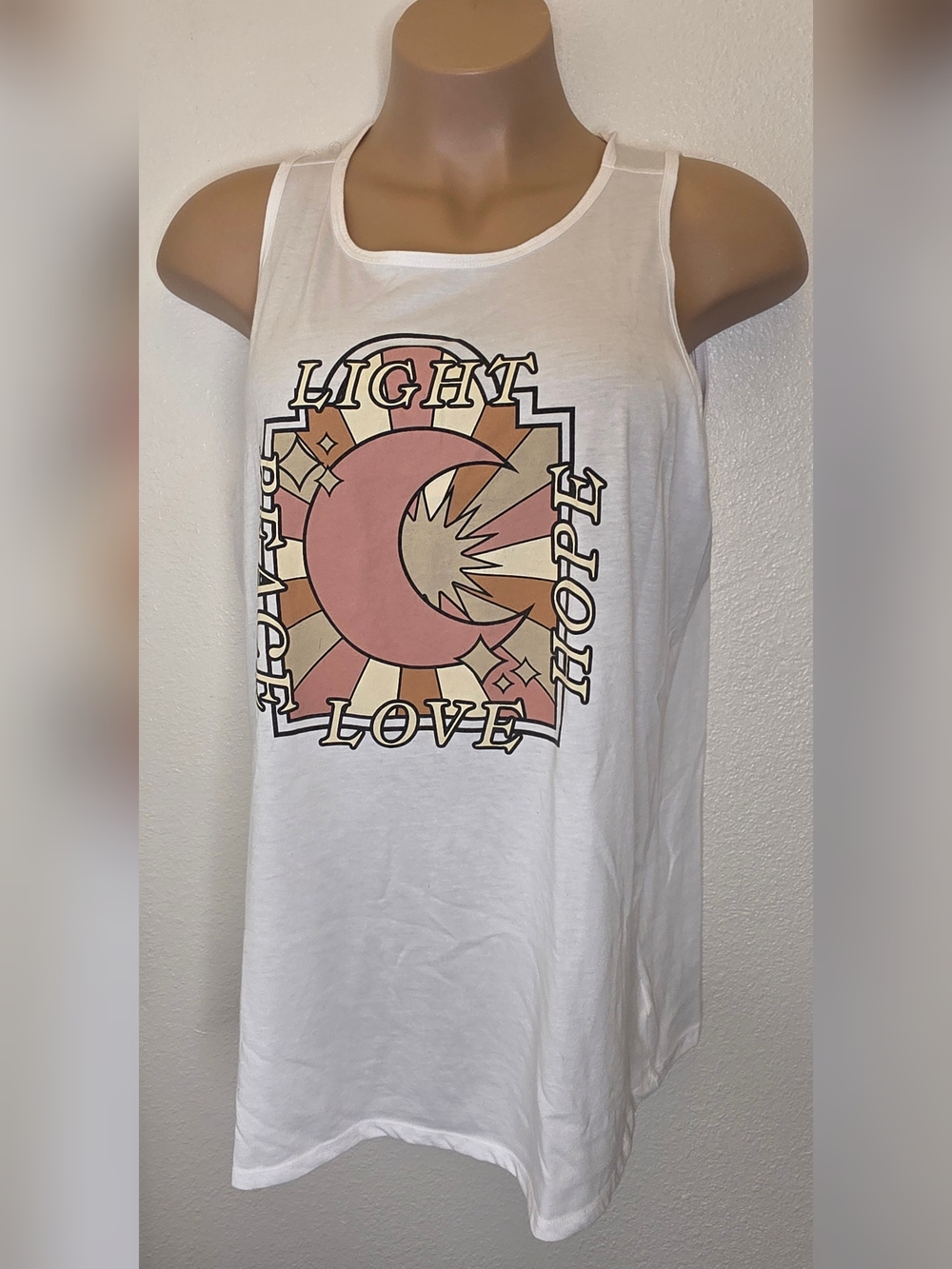 Torrid White Tank with Pink Crescent Graphic
